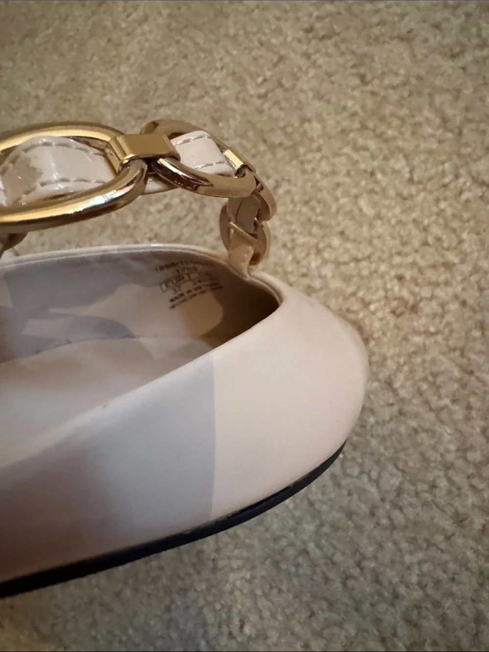 ZARA - Nude Patent Pointed Slingback Flats with Gold Chain Accents - Size 7
